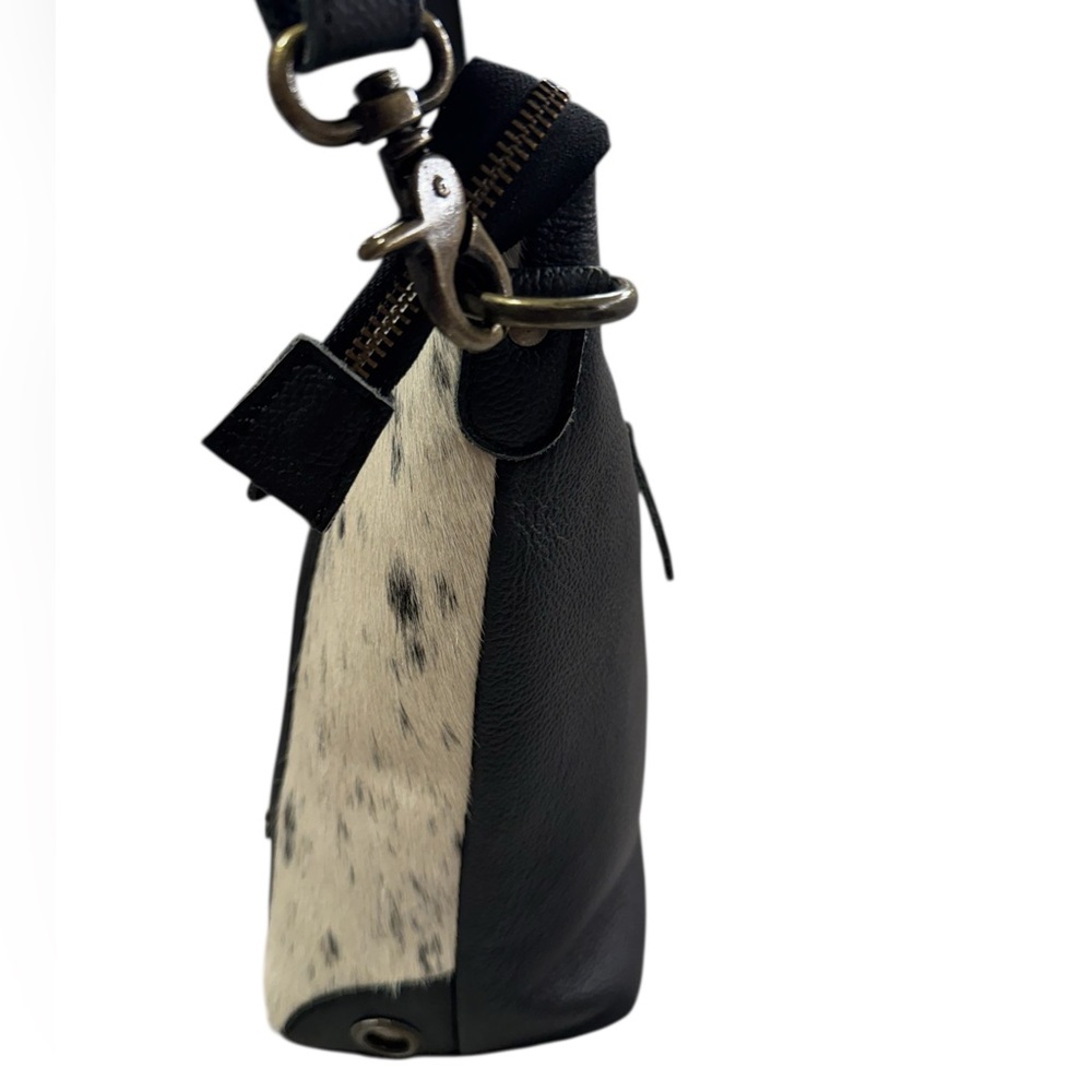 AMERICAN BISON Hair in black & cream and Leather Crossbody Shoulder Bag - Picture 4 of 14